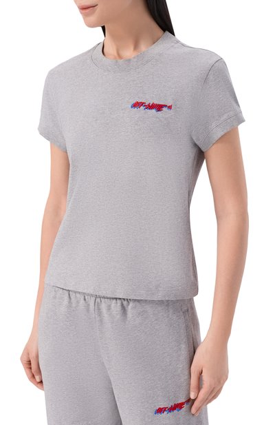 Хлопковая футболка OFF-WHITE серого цвета по цене 27900 руб., арт. 0WAA112S26JER002, фото 3 Хлопковая футболка OFF-WHITE, арт. 0WAA112S26JER002, фото 3