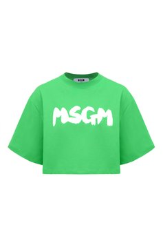 Женская хлопковая футболка MSGM зеленого цвета, арт. 3641MDM100/247002 | Фото 1 (Рукава: Коро�ткие; Принт: С принтом; Материал сплава: Проставлено; Материал внешний: Хлопок; Стили: Спорт-шик; Женское Кросс-КТ: Футболка-одежда; Драгоценные камни: Проставлено; Длина (для топов): Укороченные)