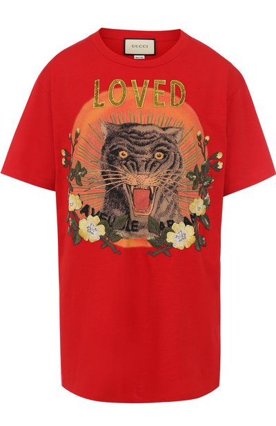 Хлопковая футболка свободного кроя с принтом GUCCI, арт. 469307/X9B93, фото 1