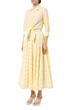 Женское хлопковое платье SARA ROKA желтого цвета, арт. S1Q7380/SA11440 | Фото 3 (Женское Кросс-КТ: платье-рубашка, Платье-одежда; Случай: Повседневный; Материал сплава: Проставлено; Материал внешний: Хлопок; Длина Ж (юбки, платья, шорты): Миди; Драгоценные камни: Проставлено; Ру�кава: 3/4; Стили: Кэжуэл)