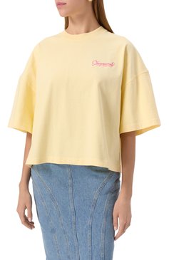 Женская хлопковая футболка JACQUEMUS желтого цвета, арт. 25E251JS216 | Фото 3 (Длина (для топов): Стандартные; Материал внешний: Хлопок; Стили: Кэжуэл; Женское Кросс-КТ: Футболка-одежда; Рукава: Короткие; Принт: С принтом)