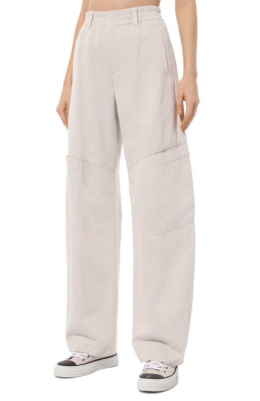 Брюки из хлопка и льна Brunello Cucinelli MH561P8555 Кремовый  MH561P8555 Фото 3