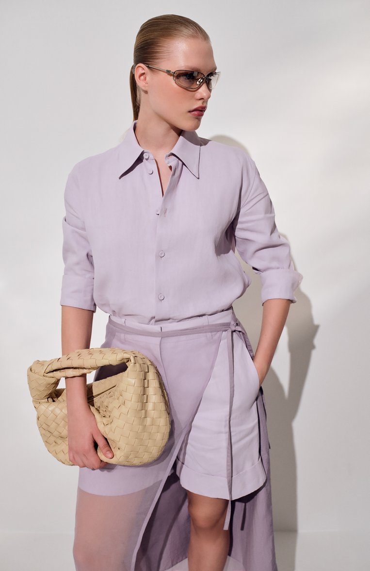 Женская льняная рубашка JIL SANDER  цвета, арт. J02DL0205/J60001 | Фото 7 (Рукава: Длинные; Материал внешний: Лен; Длина (для топов): Стандартные; Женское Кросс-КТ: Рубашка-одежда; Принт: Без принта; Стили: Кэжуэл; Автоматизация ТО: Проставлено; Автоматизация состава: Проставлено)