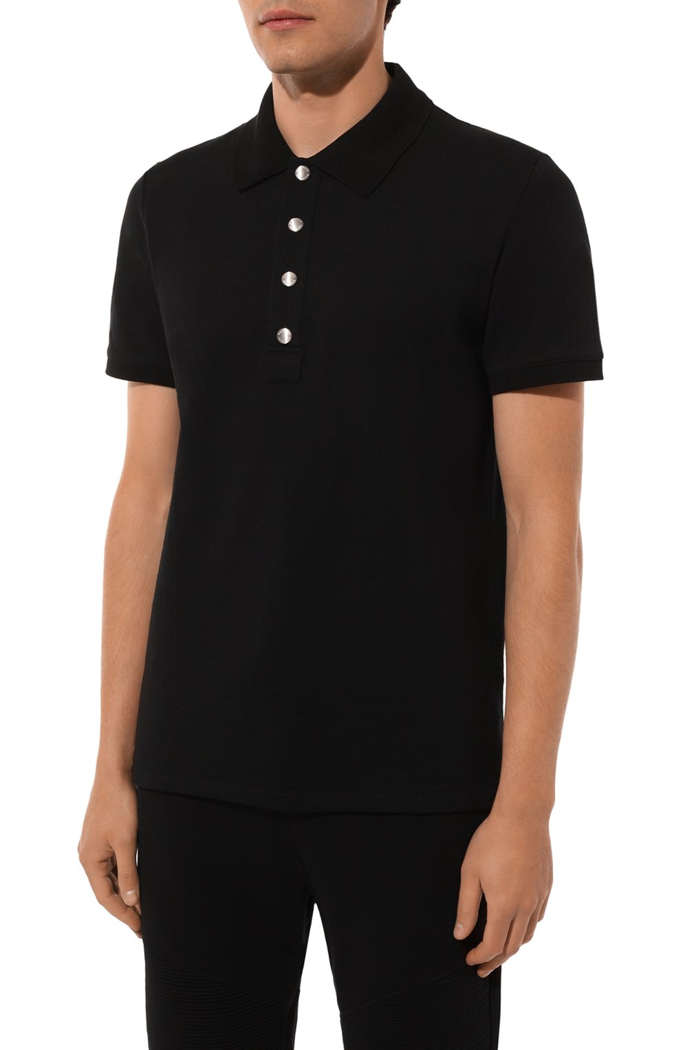 Хлопковое поло BALMAIN черного цвета по цене 65450 руб., арт. AH1GB000/JB82, фото 3 Хлопковое поло BALMAIN, арт. AH1GB000/JB82, фото 3