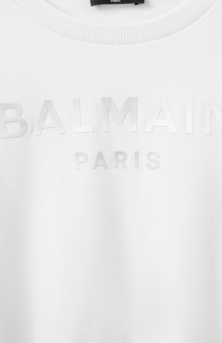 Детский хлопковый свитшот BALMAIN белого цвета, арт. BW4A80 | Фото 3 (Рукава: Длинные; Девочки Кросс-КТ: Свитшот-одежда; Материал внешний: Хлопок; Ростовка одежда: 6 лет | 116 см, 8 лет | 128 см, 10 - 11 лет | 140 - 146см, 13 - 15 лет | 158 см, 12 лет | 152 см, 16 лет | 164 см)