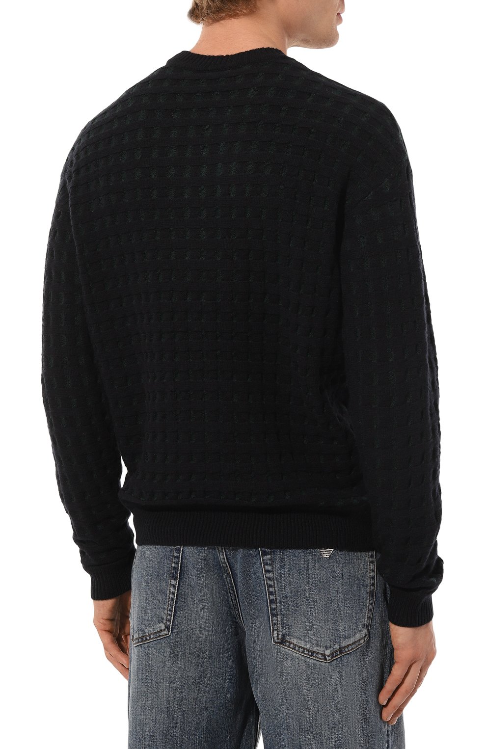Шерстяной джемпер EMPORIO ARMANI темно-синего цвета по цене 33700 руб., арт. 6D1MXC/1MJJZ, фото 4 Шерстяной джемпер EMPORIO ARMANI, арт. 6D1MXC/1MJJZ, фото 4
