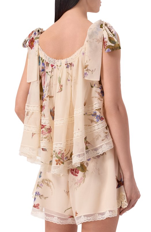 Топ из хлопка и шелка Zimmermann 5582TRS264 Бежевый  5582TRS264 Фото 4