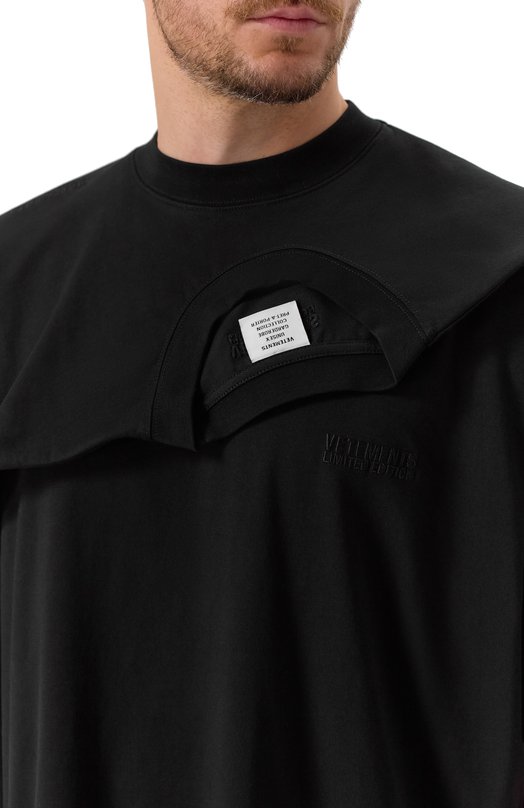 Хлопковая футболка VETEMENTS UH76TR400B/1000 LIGHT JERSEY Чёрный  UH76TR400B/1000 LIGHT JERSEY Фото 5
