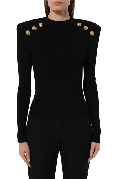 Пуловер из вискозы BALMAIN черного цвета по цене 138000 руб., арт. DF1KD001/KB07, фото 3 Пуловер из вискозы BALMAIN, арт. DF1KD001/KB07, фото 3