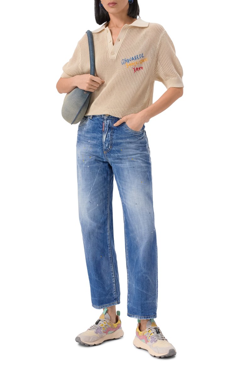 Женские джинсы boston DSQUARED2 синего цвета, арт. S72LB0836/S30309 | Фото 2 (Длина (брюки, джинсы): Стандартные; Материал внешний: Хлопок, Деним; Детали: Делаве; Силуэт Ж (брюки и джинсы): Прямые; Кросс-КТ: Деним; Стили: Гранж; Автоматизация состава: Проставлено; Автоматизация ТО: Проставлено)