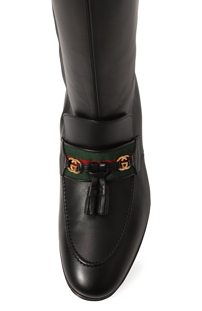 Женские кожаные сапоги GUCCI черного цвета, арт. 659636 1W610 | Фото 6 (Материал внутренний: Натуральная кожа; Каблук высота: Низкий; Подошва: Плоская; Высота голенища: Средние; Каблук тип: Устойчивый; Материал утеплителя: Без утеплителя; Материал внешний: Натуральная кожа)