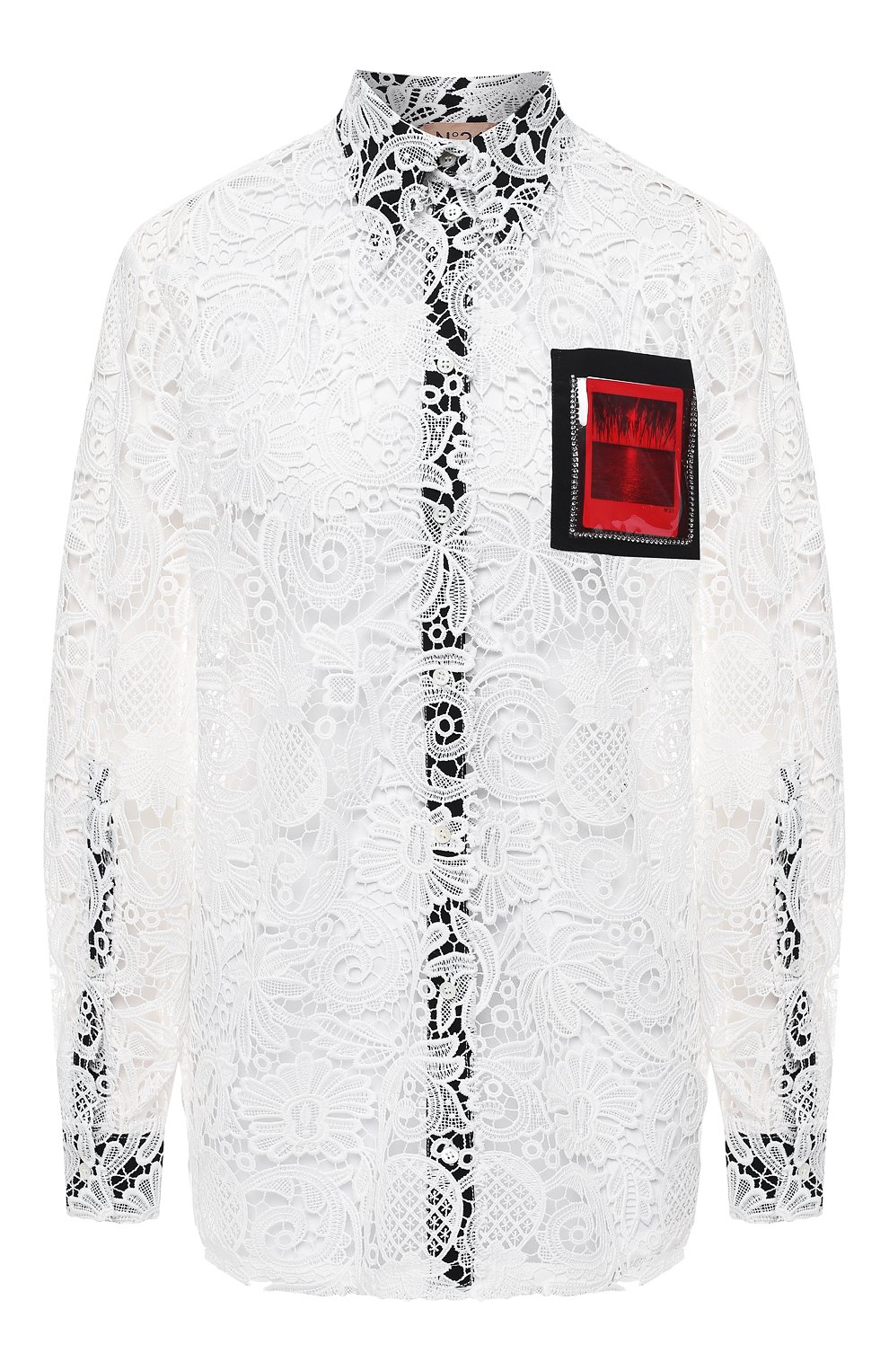 Кружевная рубашка N21 черно-белого цвета по цене 51850 руб., арт. 19E N2M0/G012/4858, фото 1 Кружевная рубашка N21, арт. 19E N2M0/G012/4858, фото 1