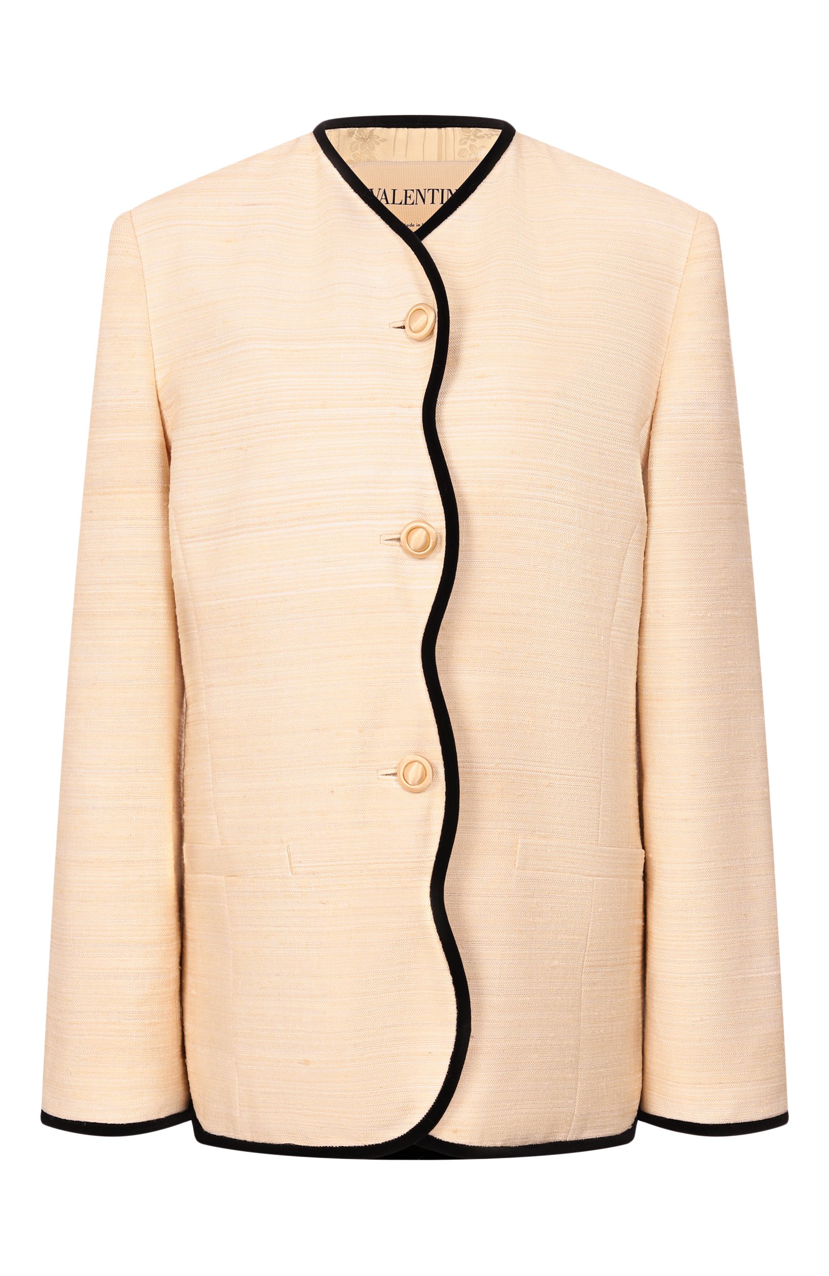 Жакет из шелка и льна VALENTINO кремового цвета по цене 457000 руб., арт. 9B3CE5X5/A9F, фото 1 Жакет из шелка и льна VALENTINO, арт. 9B3CE5X5/A9F, фото 1