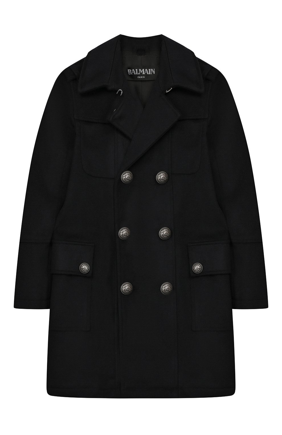 Шерстяное пальто BALMAIN синего цвета по цене 87950 руб., арт. 6L2610/LE260/12-16, фото 1 Шерстяное пальто BALMAIN, арт. 6L2610/LE260/12-16, фото 1