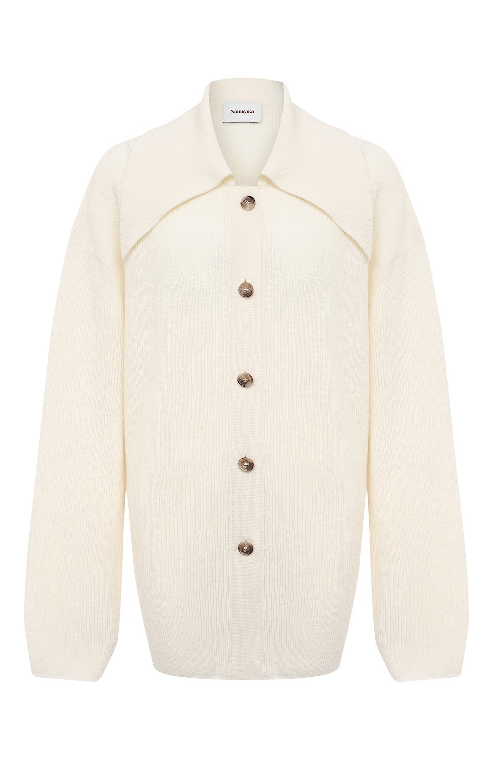 Кардиган NANUSHKA кремового цвета по цене 38150 руб., арт. DARLA_CREME_SUSTAINABLE CASHMERE KNIT, фото 1 Кардиган NANUSHKA, арт. DARLA_CREME_SUSTAINABLE CASHMERE KNIT, фото 1
