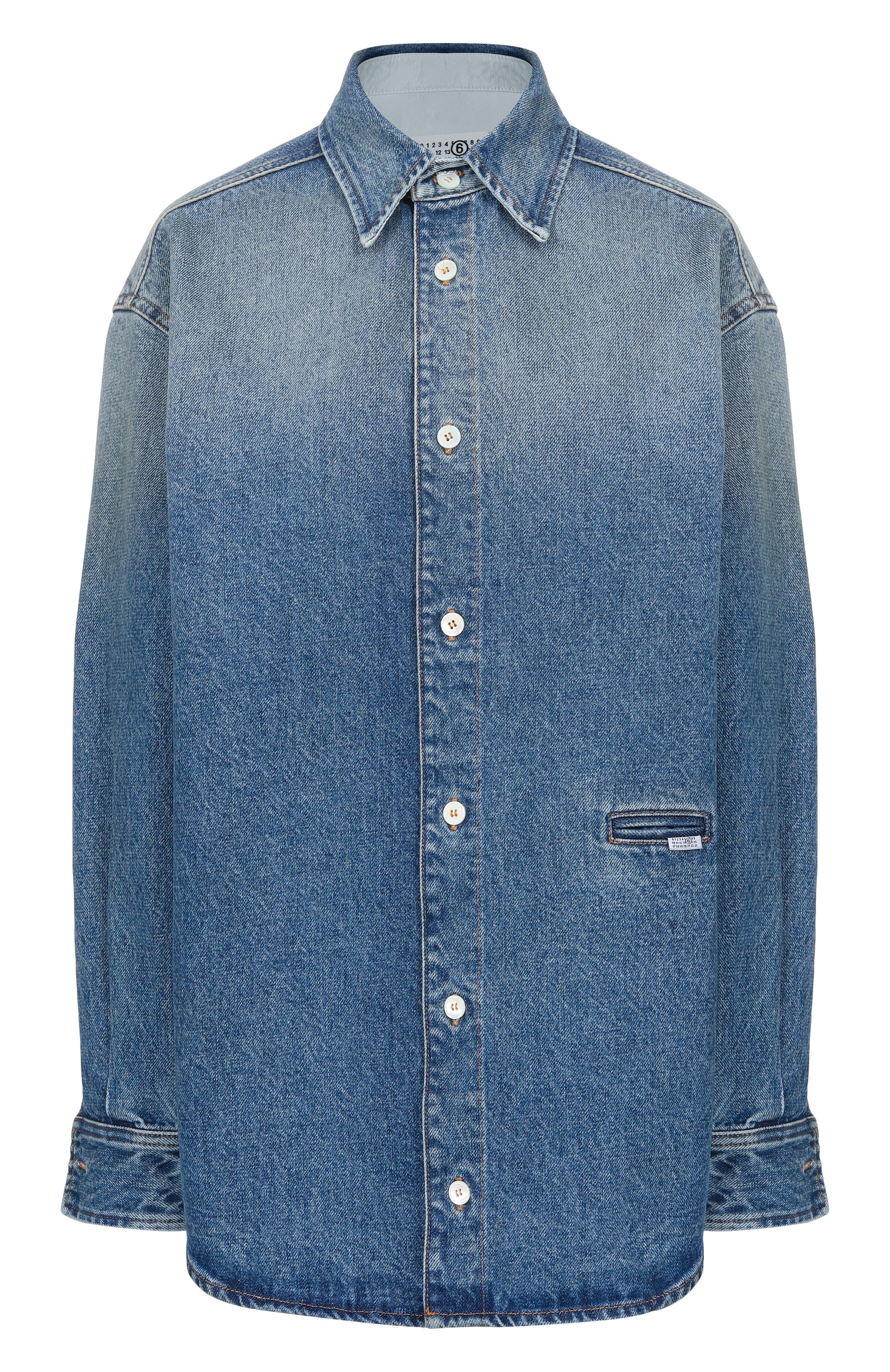 Джинсовая рубашка MM6 синего цвета по цене 84650 руб., арт. S52DT0056/M30058, фото 1 Джинсовая рубашка MM6, арт. S52DT0056/M30058, фото 1