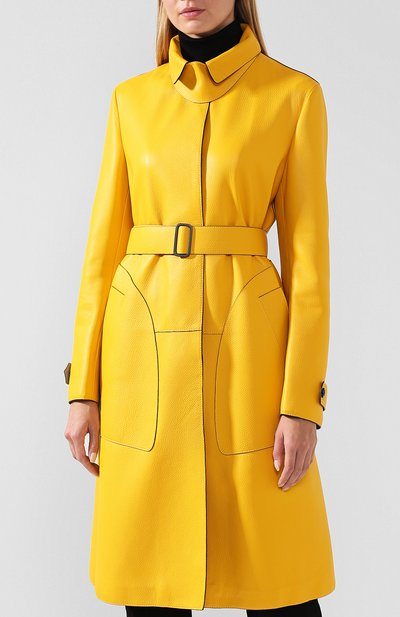 Кожаное пальто с поясом BOTTEGA VENETA желтого цвета по цене 995000 руб., арт. 513829/V0K91, фото 3 Кожаное пальто с поясом BOTTEGA VENETA, арт. 513829/V0K91, фото 3