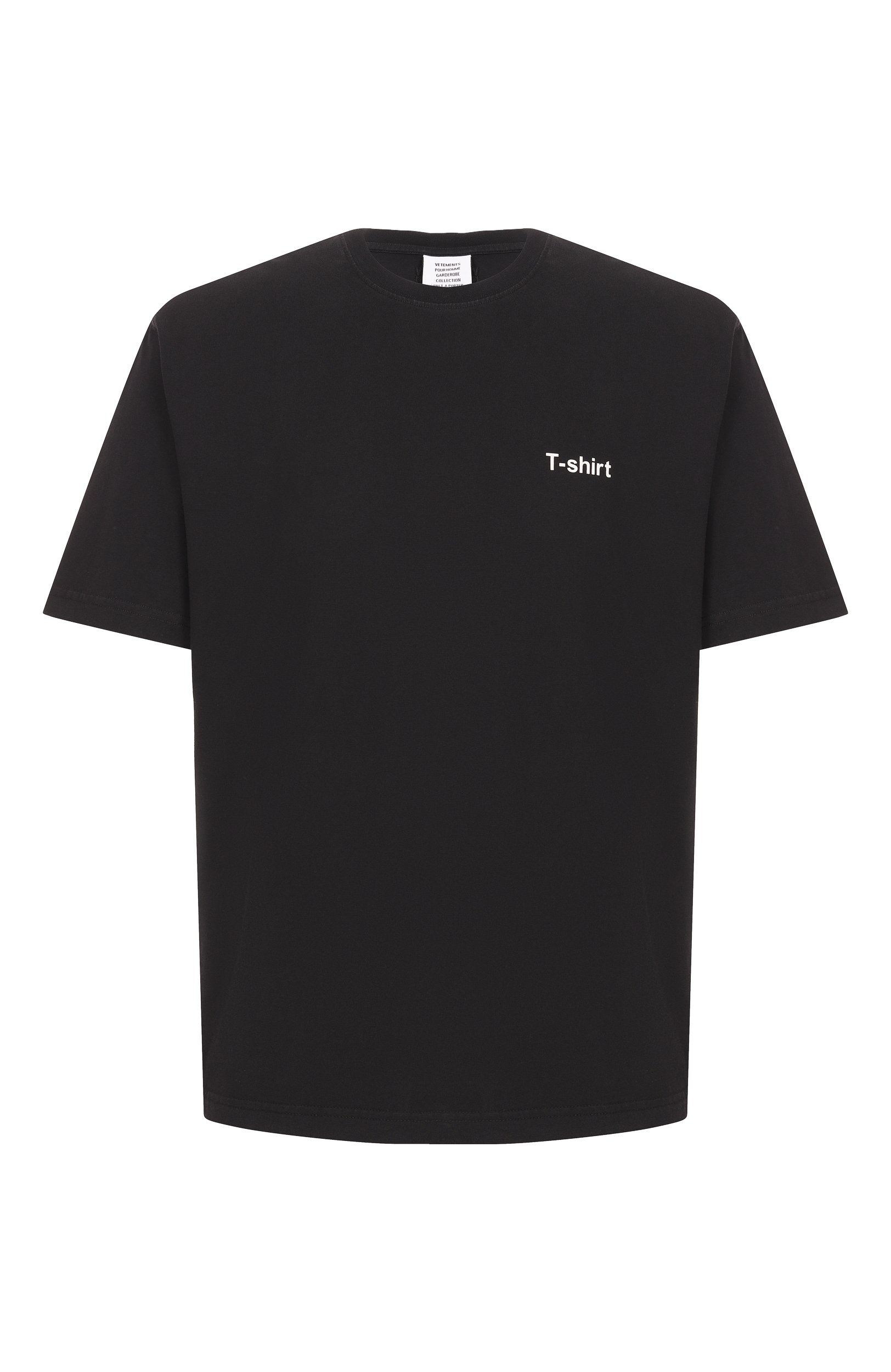 Хлопковая футболка VETEMENTS черного цвета по цене 63200 руб., арт. MH27TR221B, фото 1 Хлопковая футболка VETEMENTS, арт. MH27TR221B, фото 1