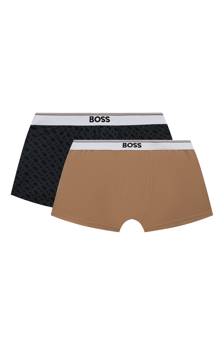 Детские комплект из двух боксеров BOSS черного цвета, арт. J20419/14A-16A | Фото 1 (Материал сплава: Проставлено; Рукава: Короткие; Драгоценные камни: Проставлено; Материал внешний: Хлопок; Ростовка одежда: 13 - 15 лет | 158 см, 16 лет | 164 см)