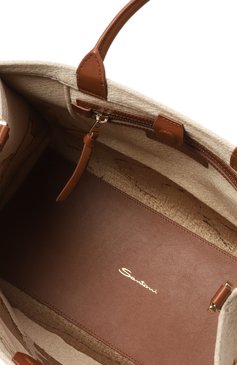 Женская сумка-тоут SANTONI бежевого цвета, арт. DIBGA2532BA-HRCV | Фото 5 (Размер: medium; Материал: Натуральная кожа, Текстиль; Ремень/цепочка: На ремешке; Материал сплава: Проставлено; Драгоценные камни: Проставлено)
