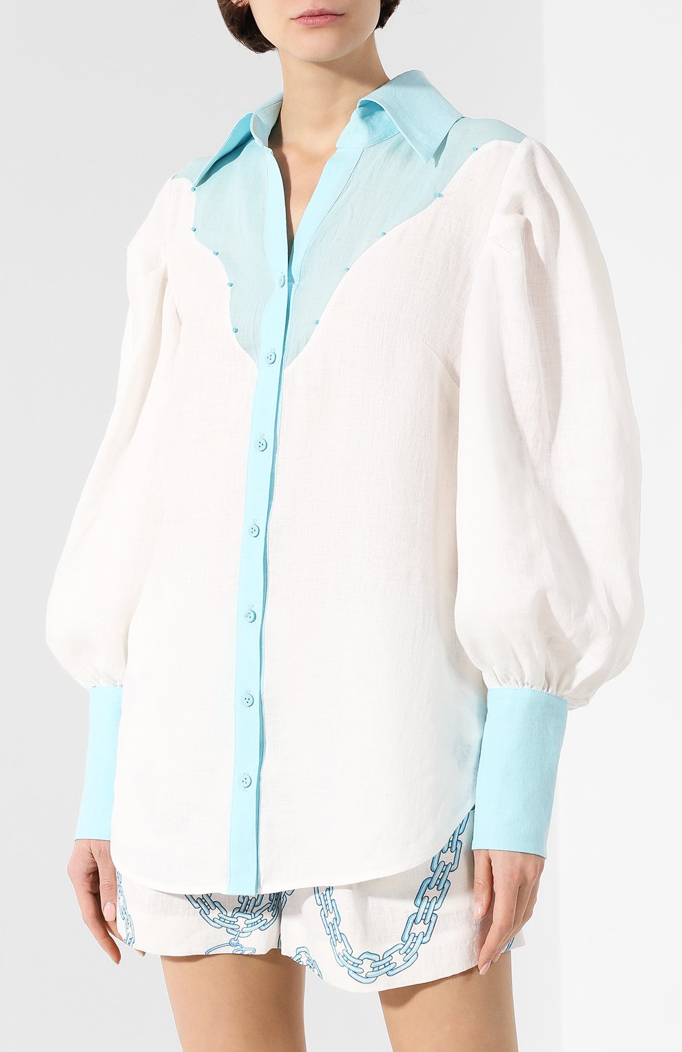 Льняная рубашка A MERE CO разноцветного цвета по цене 52650 руб., арт. AMC-R20-G4-41, фото 3 Льняная рубашка A MERE CO, арт. AMC-R20-G4-41, фото 3