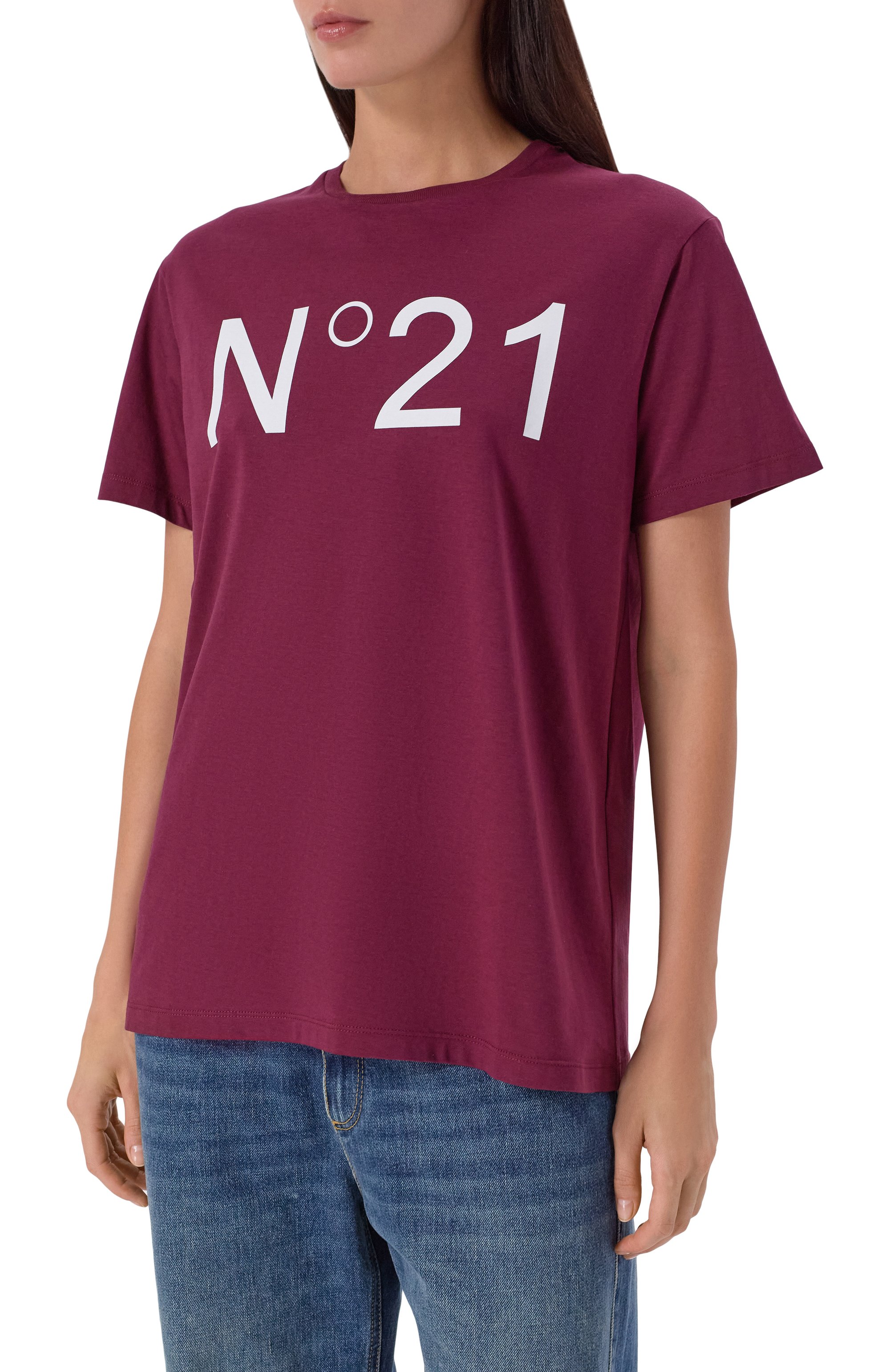 Хлопковая футболка N21 бордового цвета по цене 21400 руб., арт. F051/6328, фото 3 Хлопковая футболка N21, арт. F051/6328, фото 3
