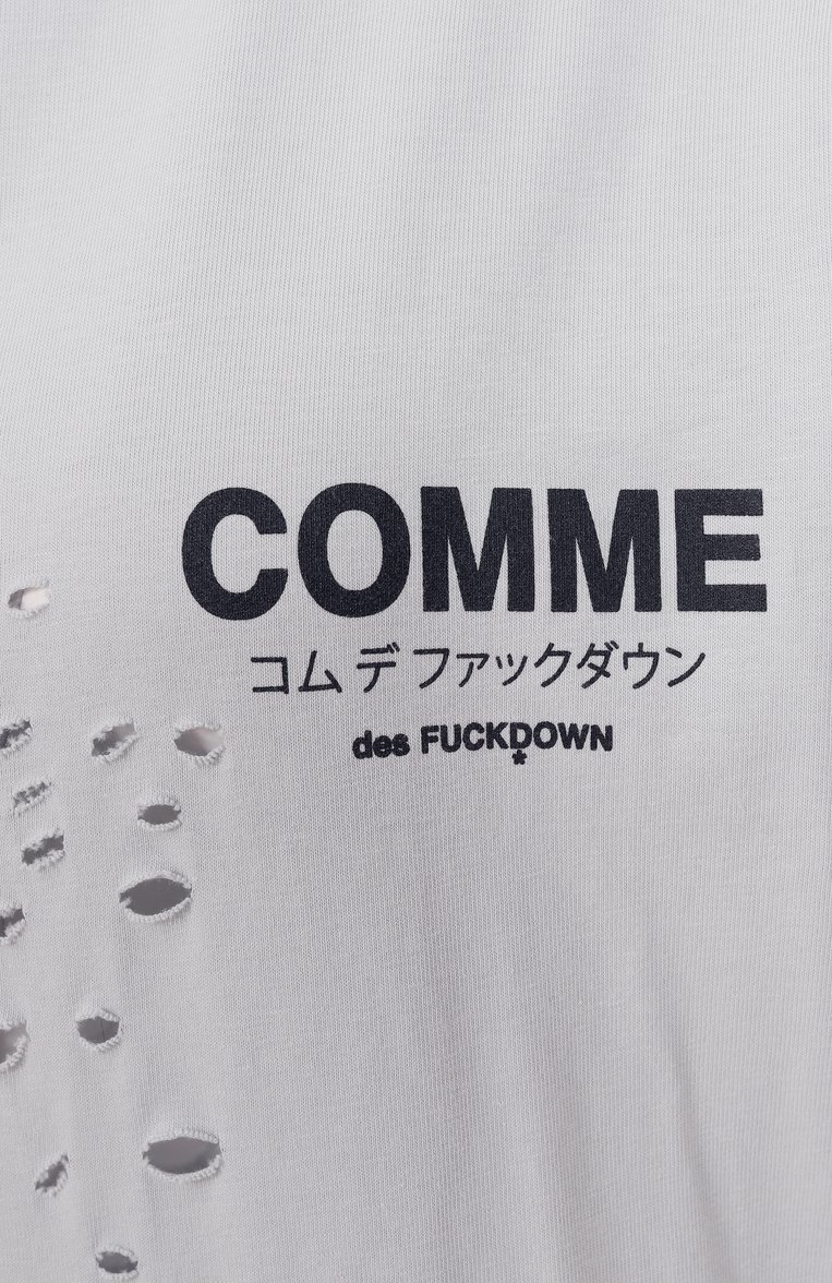 Женская хлопковая футболка COMME DES FUCKDOWN серого цвета, арт. CFABW01310 | Фото 6 (Материал внешний: Хлопок; Рукава: 3/4; Длина (для топов): Стандартные; Стили: Гранж; Принт: С принтом)