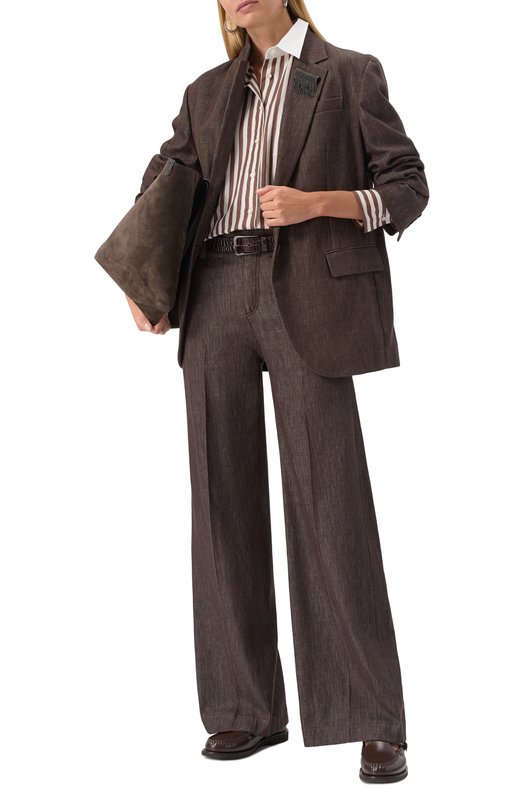 Хлопковый жакет Brunello Cucinelli MB1257390P Коричневый  MB1257390P Фото 2