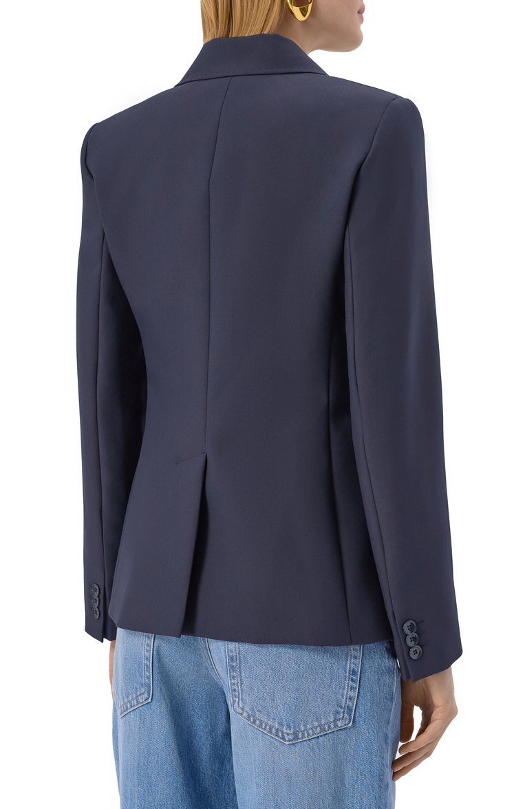 Женский жакет WEEKEND MAX MARA синего цвета, арт. UVA | Фото 4 (Рукава: Длинные; Длина (для топов): Стандартные; Материал внешний: Синтетический материал; Женское Кросс-КТ: Жакет-одежда; Стили: Классический; 1-2-бортные: Однобортные; Автоматизация состава: Проставлено; Материал подклада: Синтетический материал; Автоматизация ТО: Проставлено)