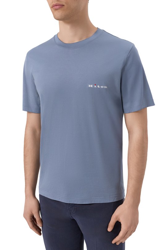 Хлопковая футболка Kiton UMK0717K316 Голубой  UMK0717K316 Фото 3