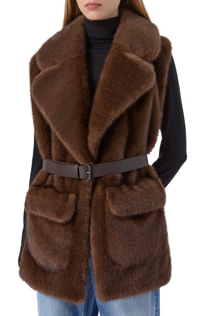 Жилет из экомеха P.A.R.O.S.H. коричневого цвета по цене 57250 руб., арт. PULSE-D400528, фото 3 Жилет из экомеха P.A.R.O.S.H., арт. PULSE-D400528, фото 3