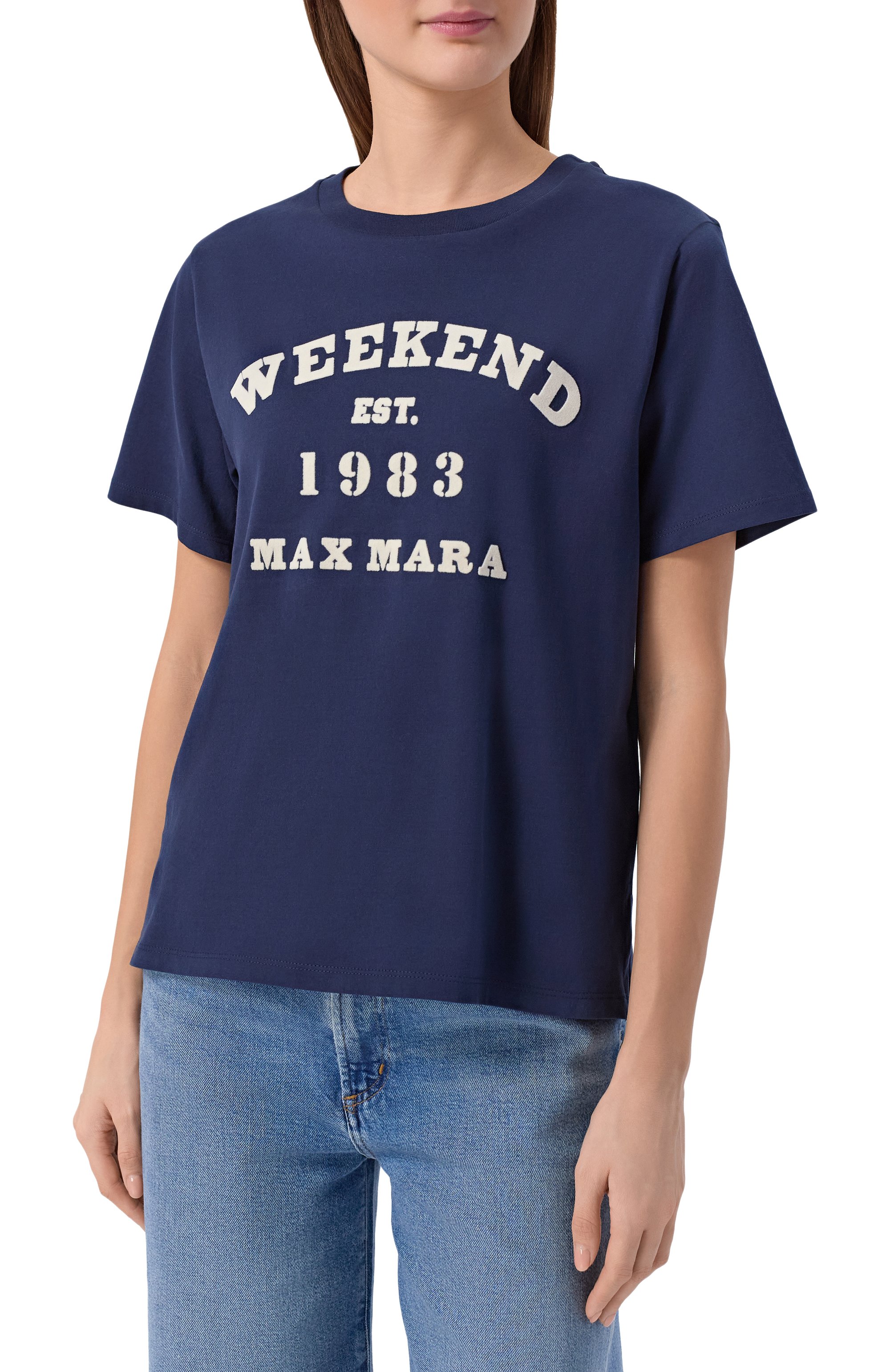 Хлопковая футболка WEEKEND MAX MARA синего цвета по цене 12700 руб., арт. TENUE, фото 3 Хлопковая футболка WEEKEND MAX MARA, арт. TENUE, фото 3