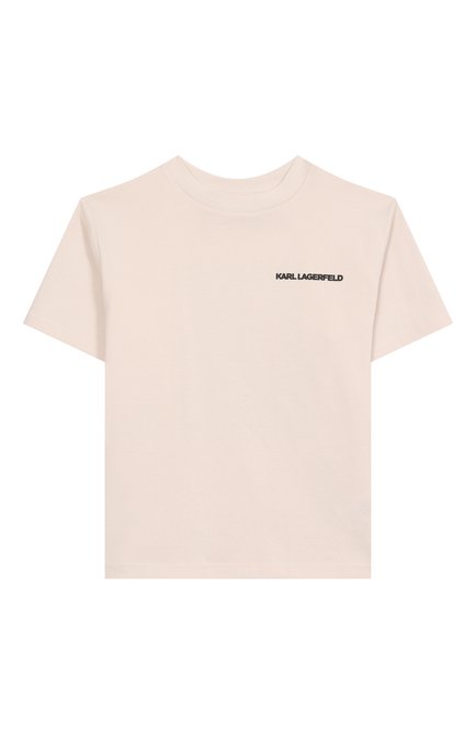 Детская хлопковая футболка KARL LAGERFELD KIDS кремвого цвета, арт. Z30440 | Фото 1 (Драгоценные камни: Проставлено; Рукава: Короткие; Материал внешний: Хлопок; Материал сплава: Проставлено)