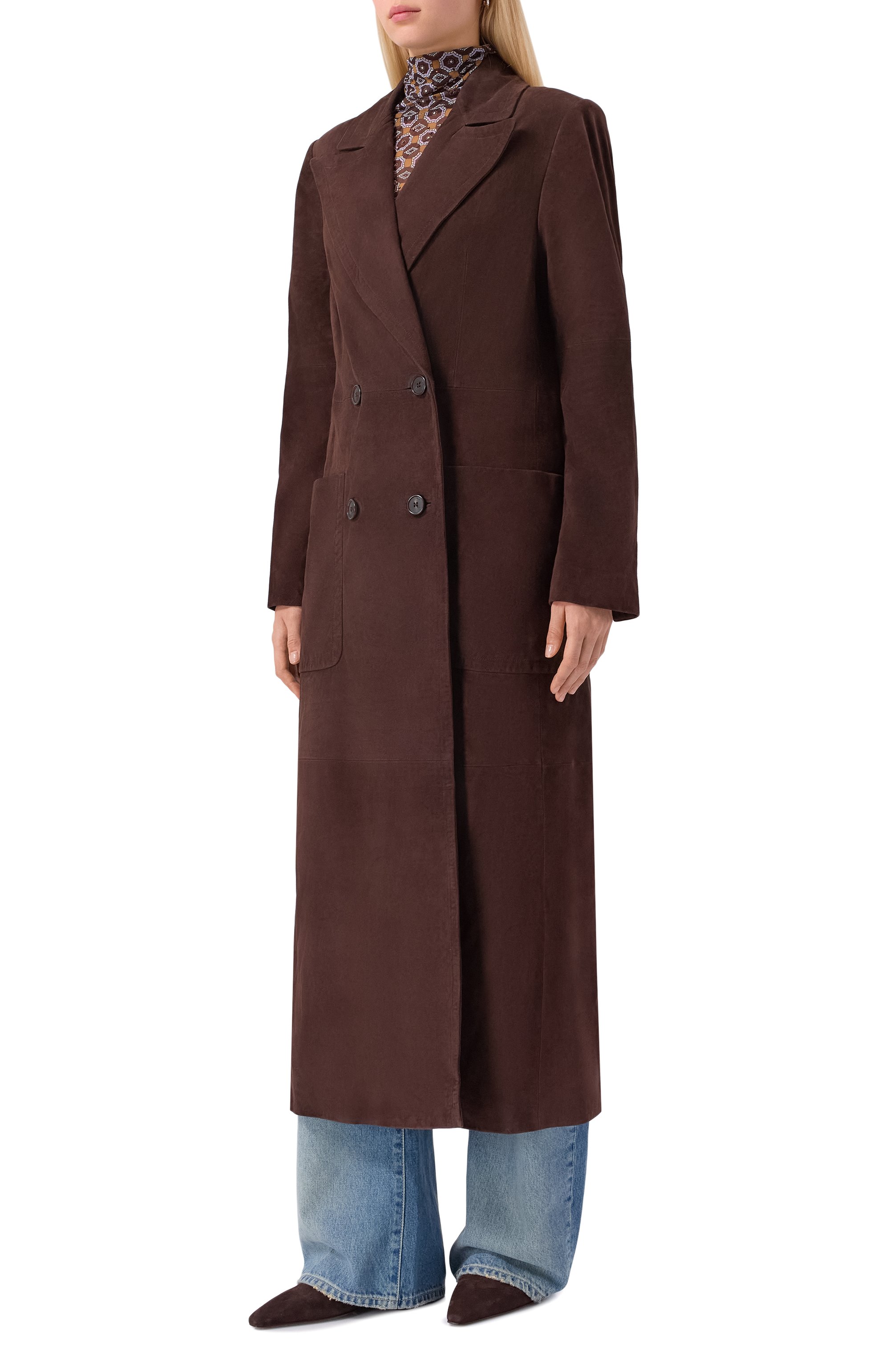 Замшевое пальто HALFBOY темно-коричневого цвета по цене 247000 руб., арт. HF251WL020, фото 3 Замшевое пальто HALFBOY, арт. HF251WL020, фото 3