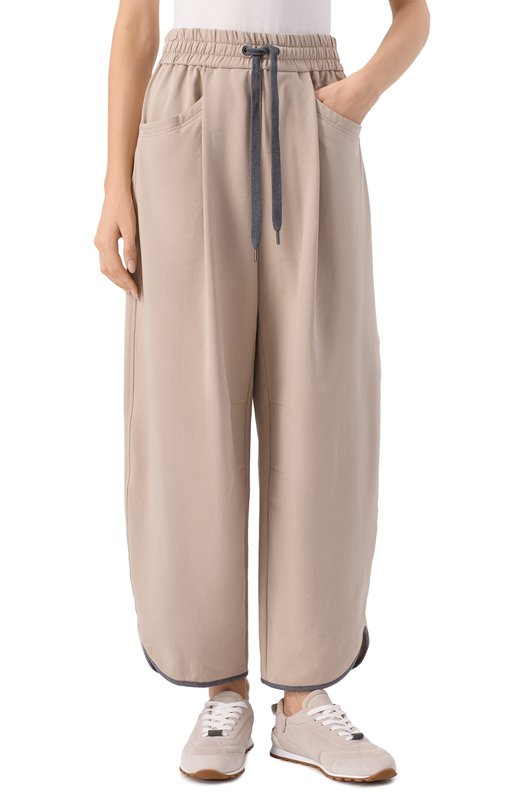 Хлопковые брюки Brunello Cucinelli MH827S0599 Бежевый  MH827S0599 Фото 3
