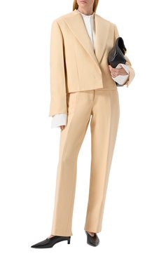 Женский шерстяной жакет JIL SANDER бежевого цвета, арт. J01BN0136-J40218 | Фото 2 (Длина (для топов): Стандартные; Материал внешний: Шерсть; Рукава: Длинные; 1-2-бортные: Однобортные; Стили: Кэжуэл; Женское Кросс-КТ: Жакет-одежда; Кросс-КТ: костюм)
