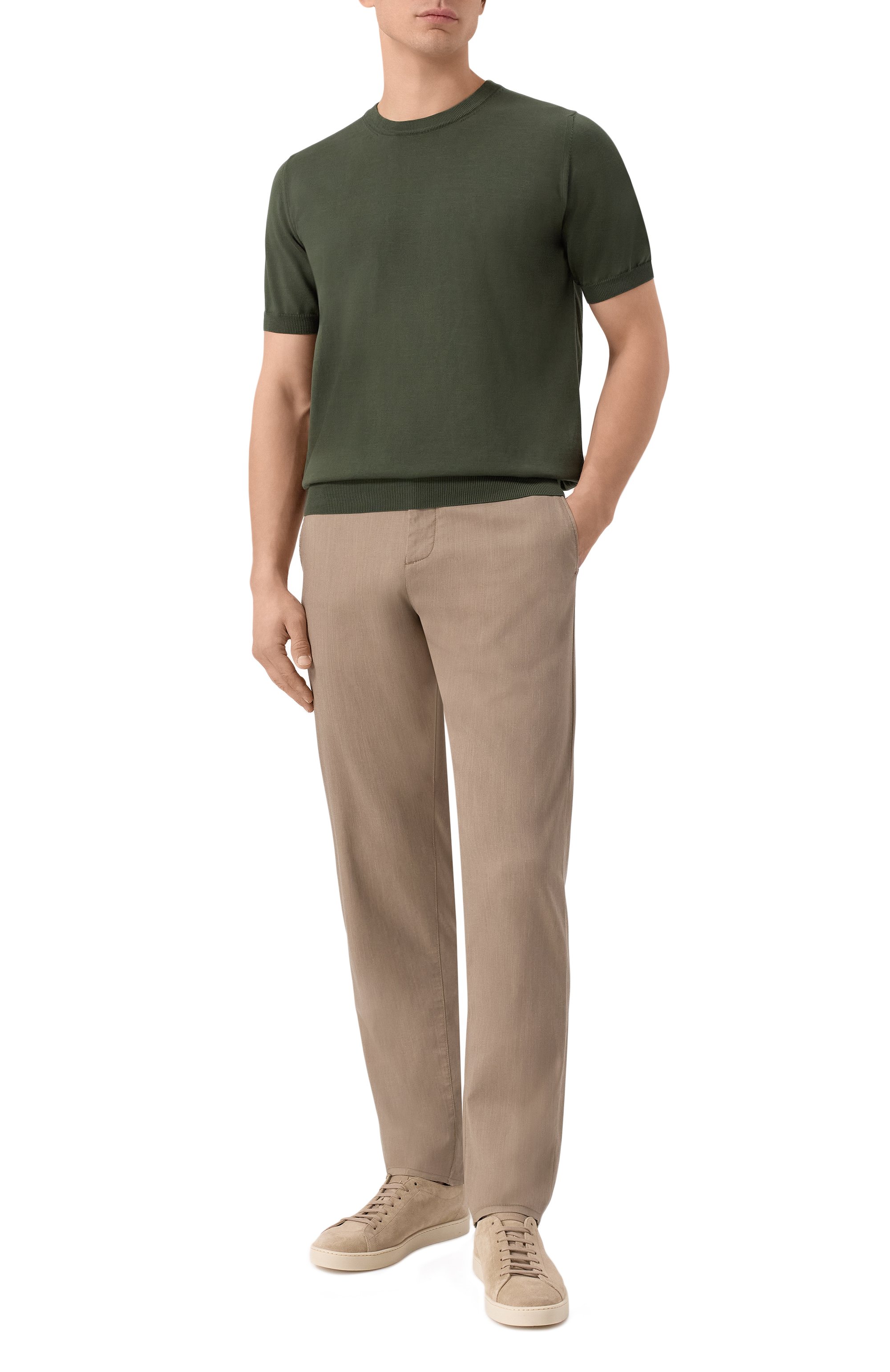 Хлопковый джемпер CANALI хаки цвета по цене 30900 руб., арт. C0719/MK00145, фото 2 Хлопковый джемпер CANALI, арт. C0719/MK00145, фото 2