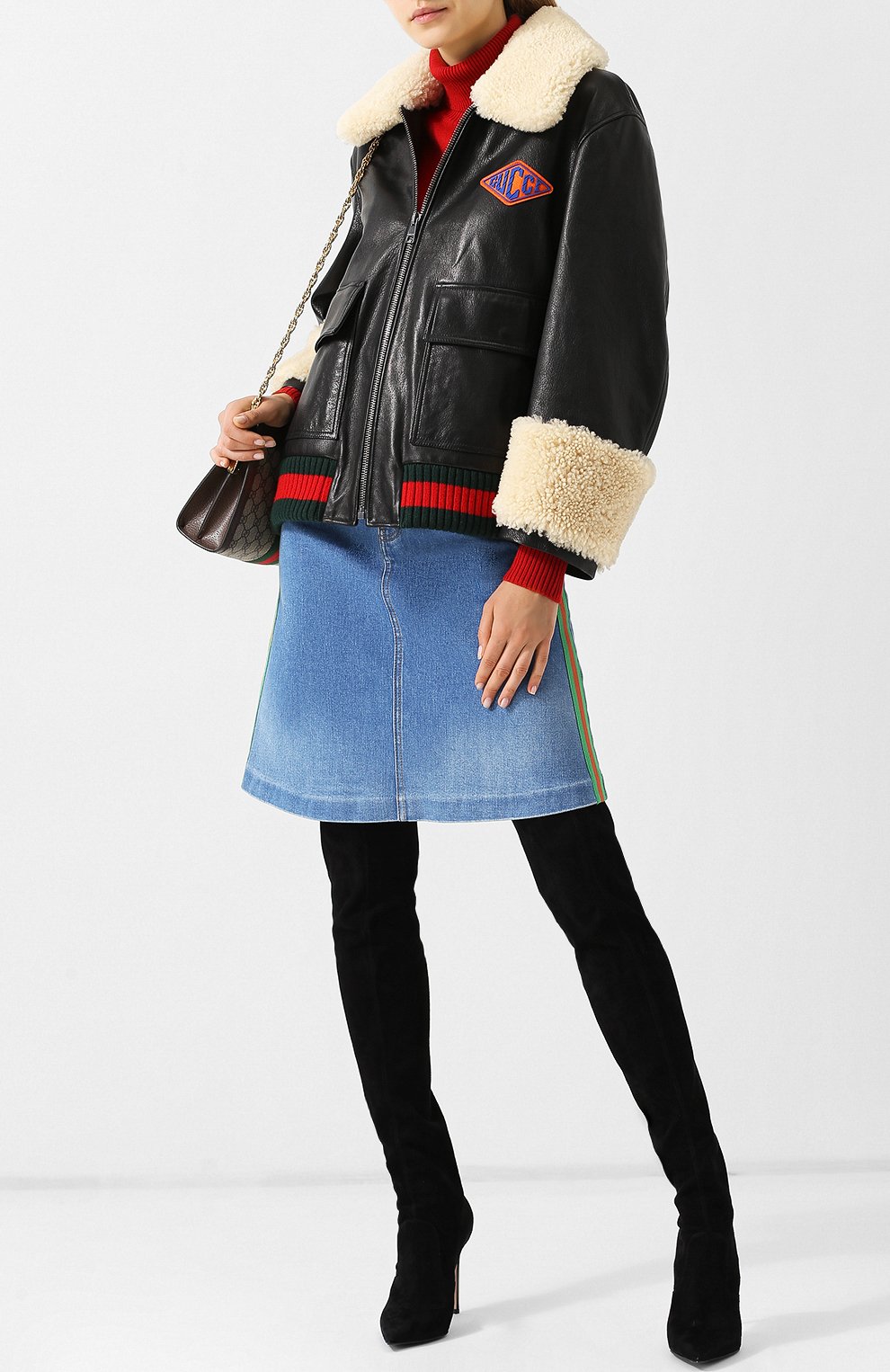 Кожаная куртка на молнии с меховой отделкой GUCCI, арт. 526823/XG691, фото 2