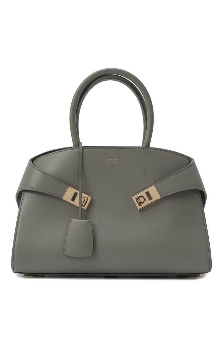Женская сумка hug medium FERRAGAMO серого цвета, арт. 215608/775279 | Фото 1 (Материал: Натуральная кожа; Ремень/цепочка: На ремешке; Размер: medium)