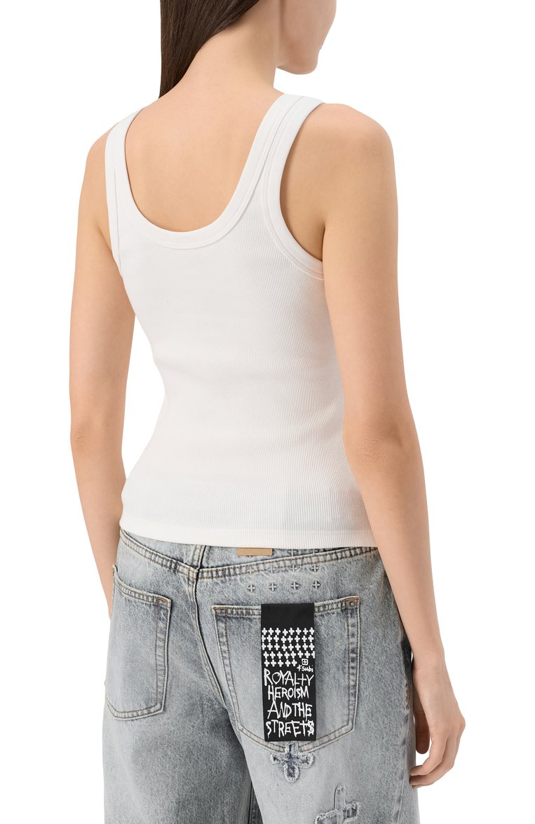 Женская хлопковая майка SSHEENA белого цвета, арт. 25SSTAMARA TS25010/WHITE | Фото 4 (Длина (для топов): Стандартные; Материал внешний: Хлопок; Стили: Гранж; Рукава: На бретелях)