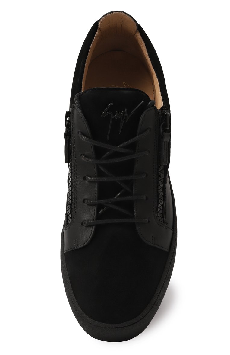 Мужские кожаные кеды frankie GIUSEPPE ZANOTTI DESIGN черного цвета, арт. RU40037 | Фото 6 (Материал внешний: Натуральная кожа, Замша; Подошва: Массивная; Материал внутренний: Натуральная кожа; Кросс-КТ: Низкие; Материал утеплителя: Без утеплителя; Стили: Классический)