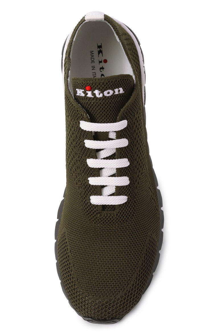 Мужские текстильные кроссовки KITON хаки цвета, арт. USSFITN00809 | Фото 6 (Материал внутренний: Натуральная кожа; Материал внешний: Текстиль; Подошва: Массивная; Стили: Спорт; Кросс-КТ: Низкие; Материал утеплителя: Без утеплителя)