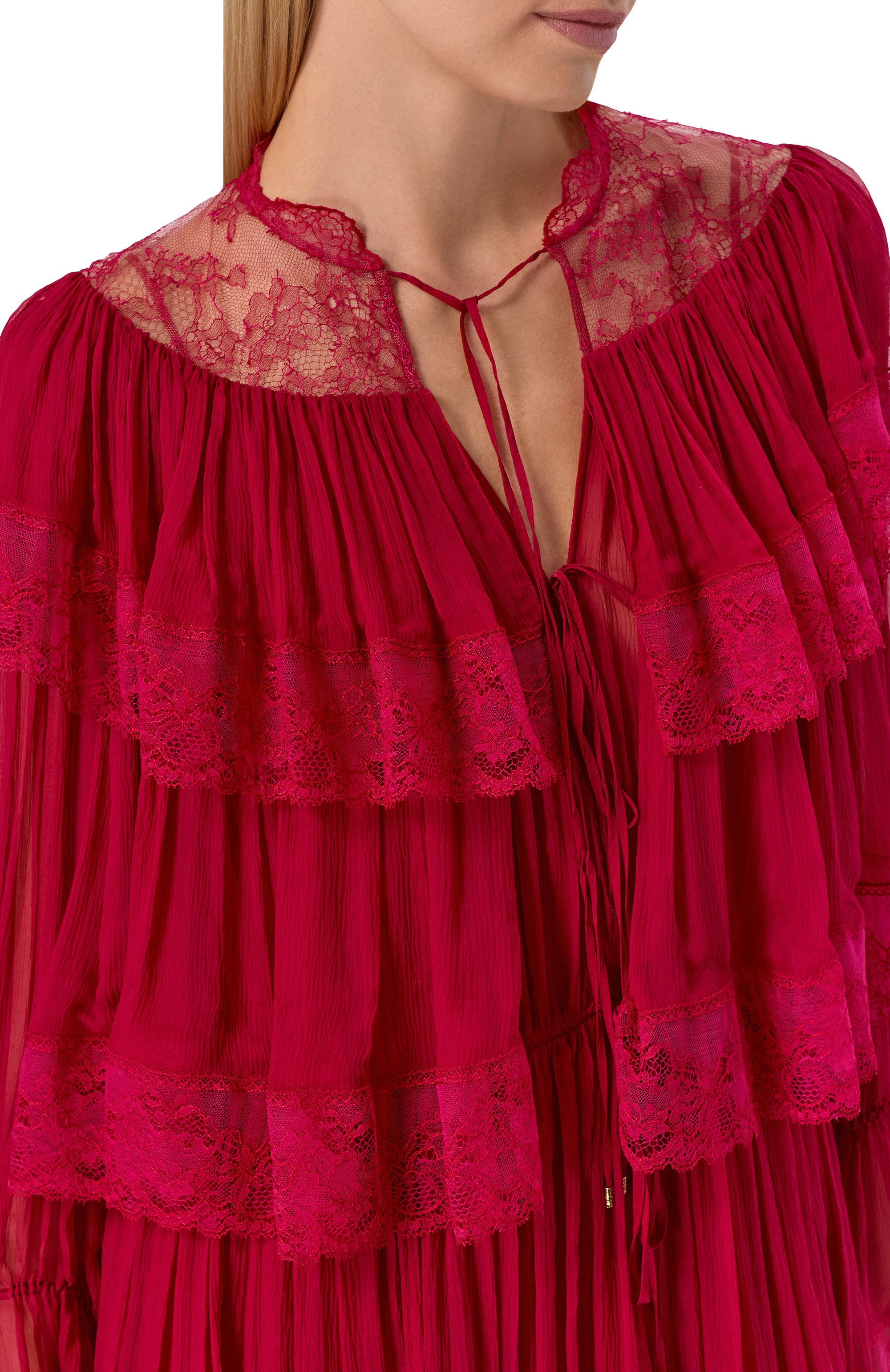 Шелковое платье CHLOÉ малинового цвета по цене 1310000 руб., арт. CH26SR001001, фото 4 Шелковое платье CHLOÉ, арт. CH26SR001001, фото 4