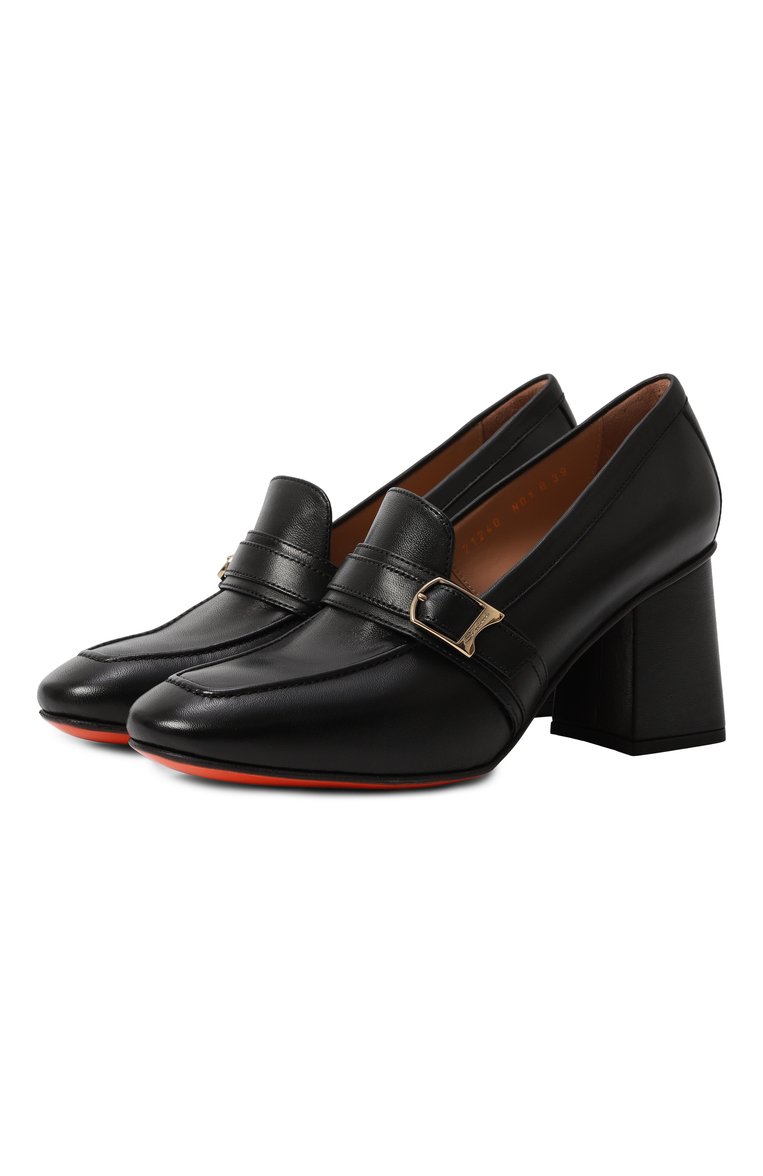 Женские кожаные туфли SANTONI черного цвета, арт. WDCG71240SX1NZZF | Фото 1 (Каблук высота: Высокий; Материал внешний: Натуральная кожа; Подошва: Плоская; Материал внутренний: Натуральная кожа; Каблук тип: Устойчивый)