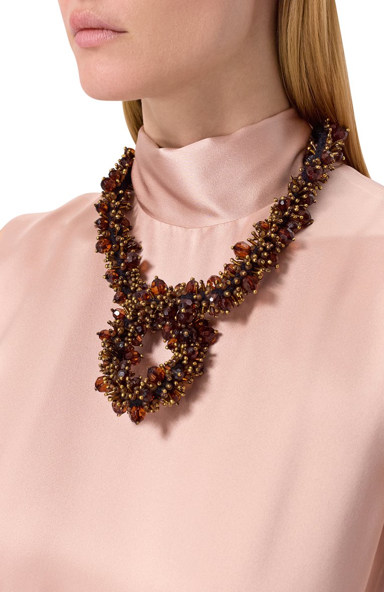 Женское колье DRIES VAN NOTEN темно-коричневого цвета, арт. 242-018222-052/G0LD | Фото 2 (Нос: Не проставлено; Региональные ограничения белый список (Axapta Mercury): Не проставлено; Материал: Металл)