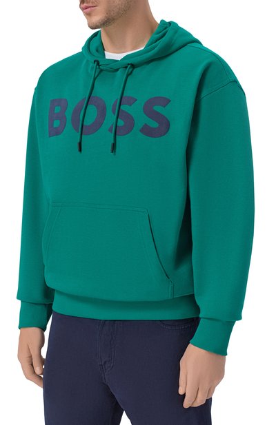 Хлопковое худи BOSS ORANGE зеленого цвета по цене 18200 руб., арт. 50487134, фото 3 Хлопковое худи BOSS ORANGE, арт. 50487134, фото 3