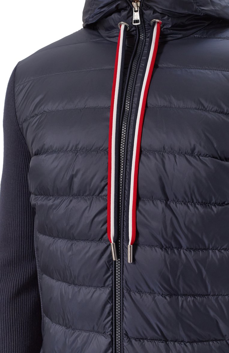 Мужской комбин�ированный кардиган MONCLER темно-синего цвета, арт. 9B00005/M1367 | Фото 5 (Рукава: Длинные; Длина (для топов): Стандартные; Материал внешний: Хлопок; Стили: Кэжуэл; Мужское Кросс-КТ: Кардиган-одежда; Застежка: Молния; Материал утеплителя: Пух и перо)