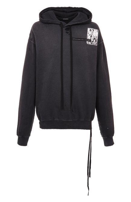 Мужской хлопковое худи ANN DEMEULEMEESTER темно-серого цвета, арт. B0012871/FA640 | Фото 1 (Рукава: Длинные; Материал внешний: Хлопок; Длина (для топов): Удлиненные; Автоматизация ТО: Проставлено; Автоматизация состава: Проставлено)