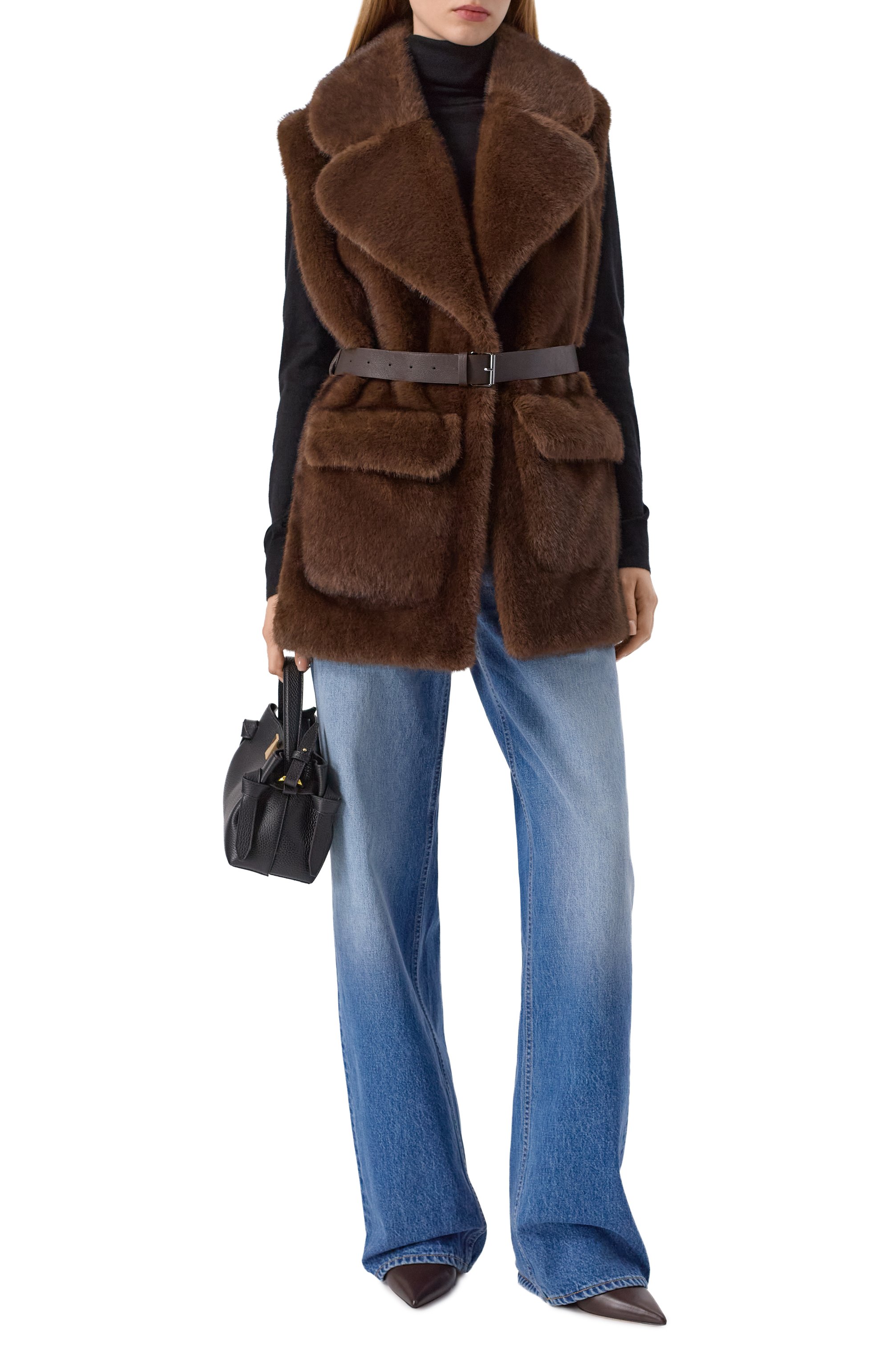 Жилет из экомеха P.A.R.O.S.H. коричневого цвета по цене 57250 руб., арт. PULSE-D400528, фото 2 Жилет из экомеха P.A.R.O.S.H., арт. PULSE-D400528, фото 2