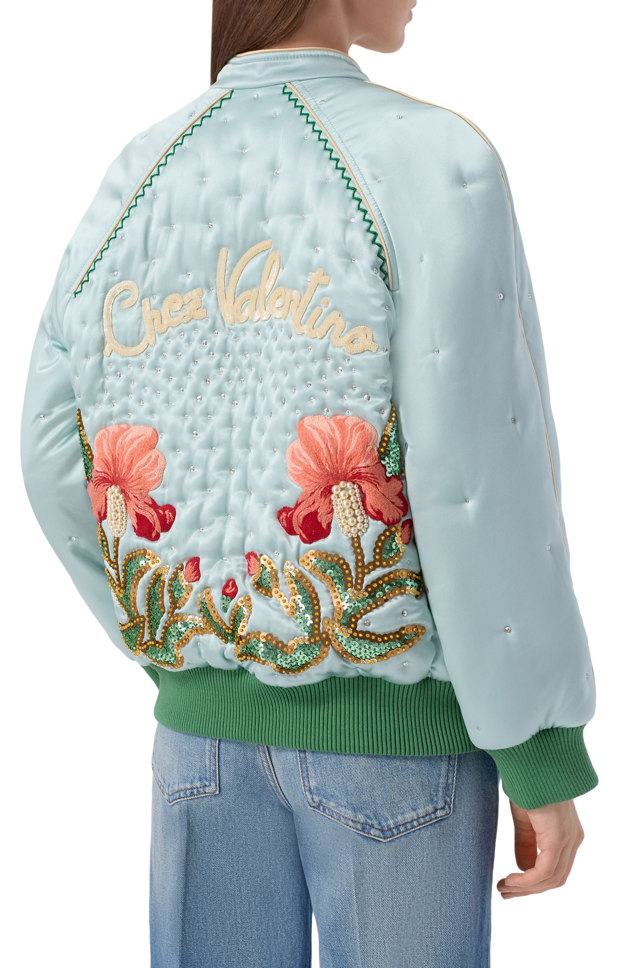 Шелковый бомбер VALENTINO голубого цвета по цене 1130000 руб., арт. 8B3CI175/8M6, фото 4 Шелковый бомбер VALENTINO, арт. 8B3CI175/8M6, фото 4